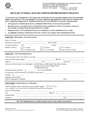 WDVA 2801 MFH Stipend Reimbursement Request Wisconsin Dva State Wi  Form