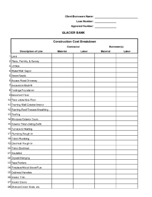 Construction Loan Cost Breakdown Worksheet  Form