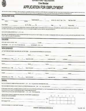 Burger King Application Online  Form