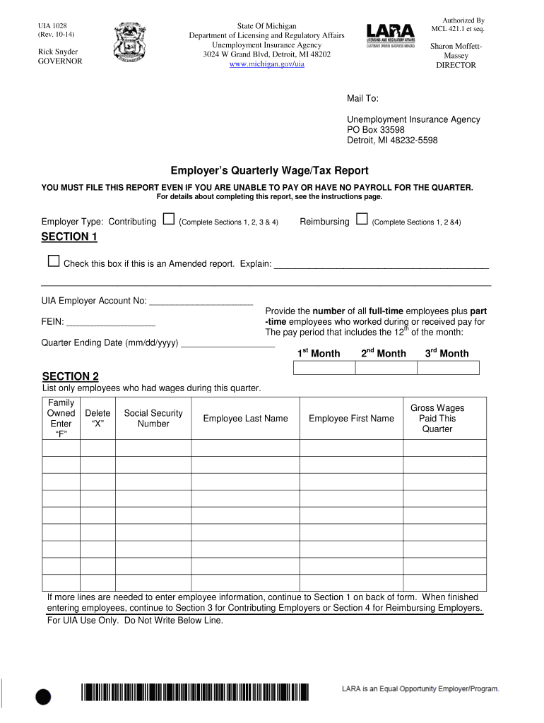 State of Michigan Uia 1028  Form