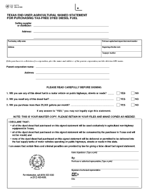 Texas End User Agricultural Signed Statement  Form