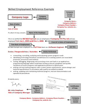 Employment Reference Example Letter  Form