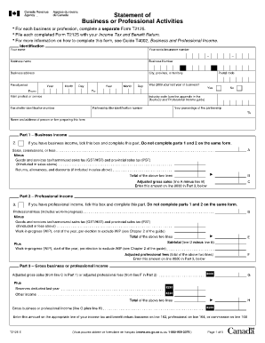 CRA Form T2125 Statement of Business or Professional Activities