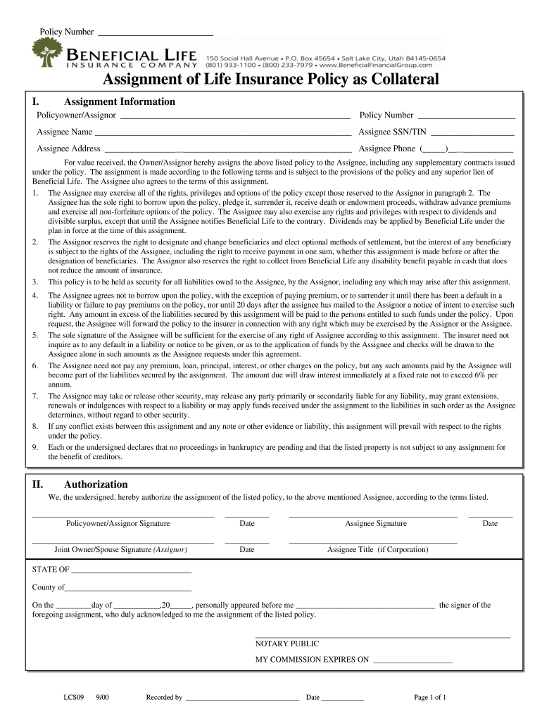 Assignment Of A Life Insurance Form - Fill Out and Sign Printable PDF ...