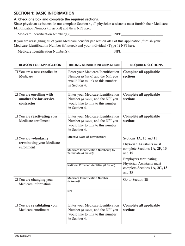 Medicare 855i Enrollment Application Mapped Form