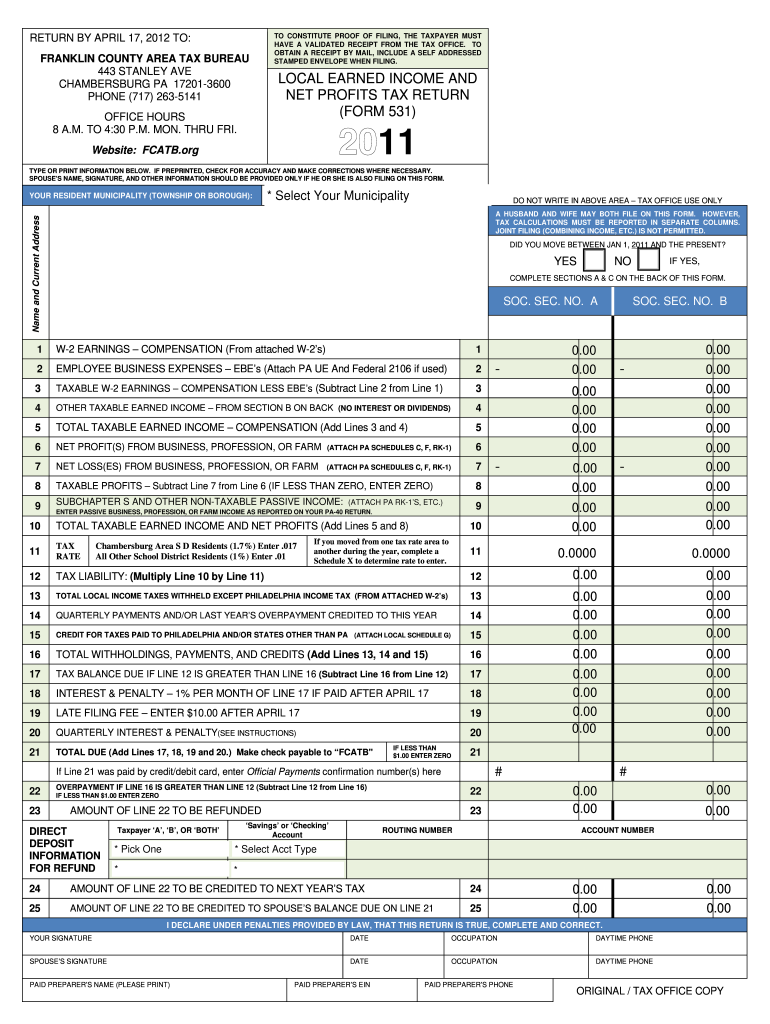 Franklin County Area Tax Bureau  Form