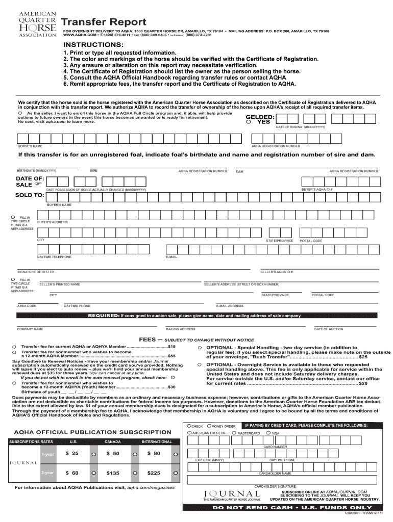  Aqha Transfer Form 2006-2024