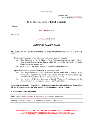 Notice of Family Claim Form F3