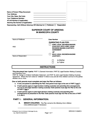 CUSTODY with JOINT LEGAL Superiorcourt Maricopa  Form