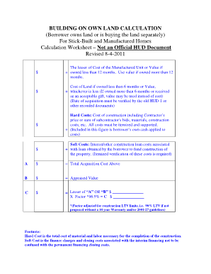 Fha Build on Own Land Worksheet  Form