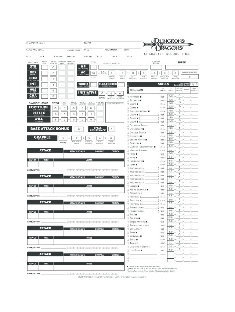 D D 3 5 Character Sheet  Form