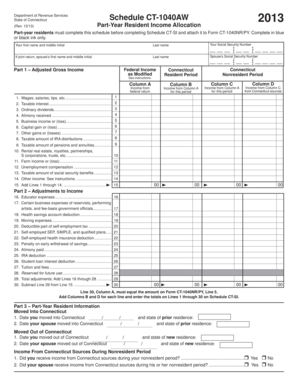 Schedule CT 1040AW, Part Year Resident Income Allocation CT Gov Ct  Form