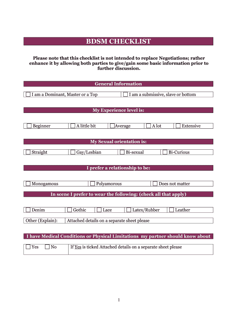 Bdsm Form Fill Out And Sign Printable Pdf Template Signnow 