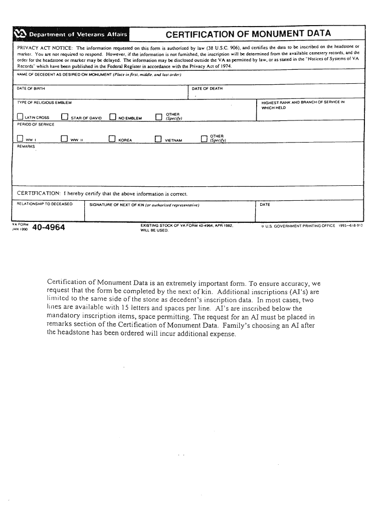 Va Form 40 4964