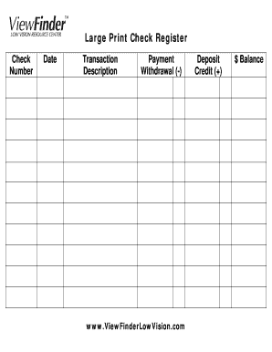 Printable Large Print Checkbook Register  Form