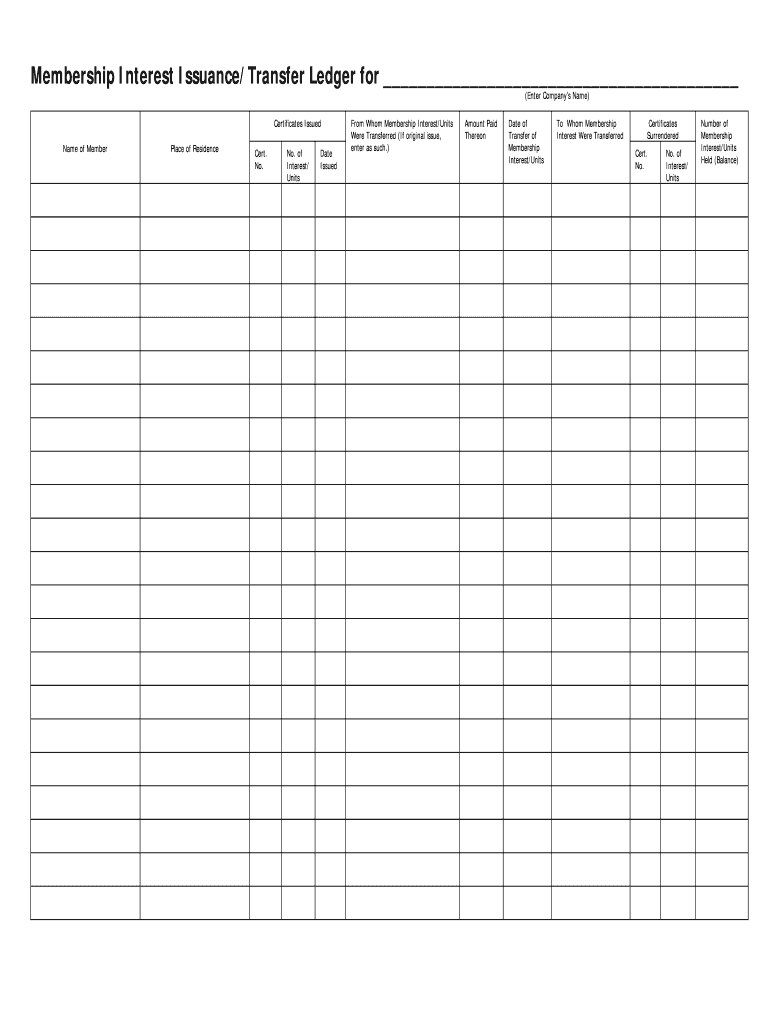 Llc Membership Ledger  Form