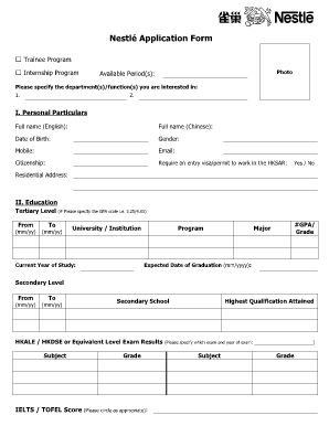 Nestle Job Application Form