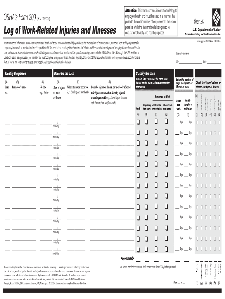  Printable Osha 300a Form Blank 2004