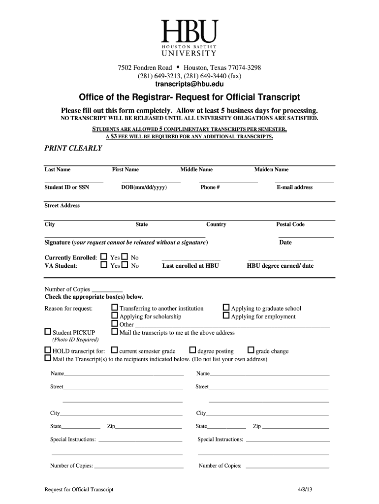 Houston Baptist University Online Form