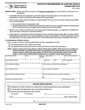 Notice of Repossession of a Motor Vehicle or DMV NY Gov  Form