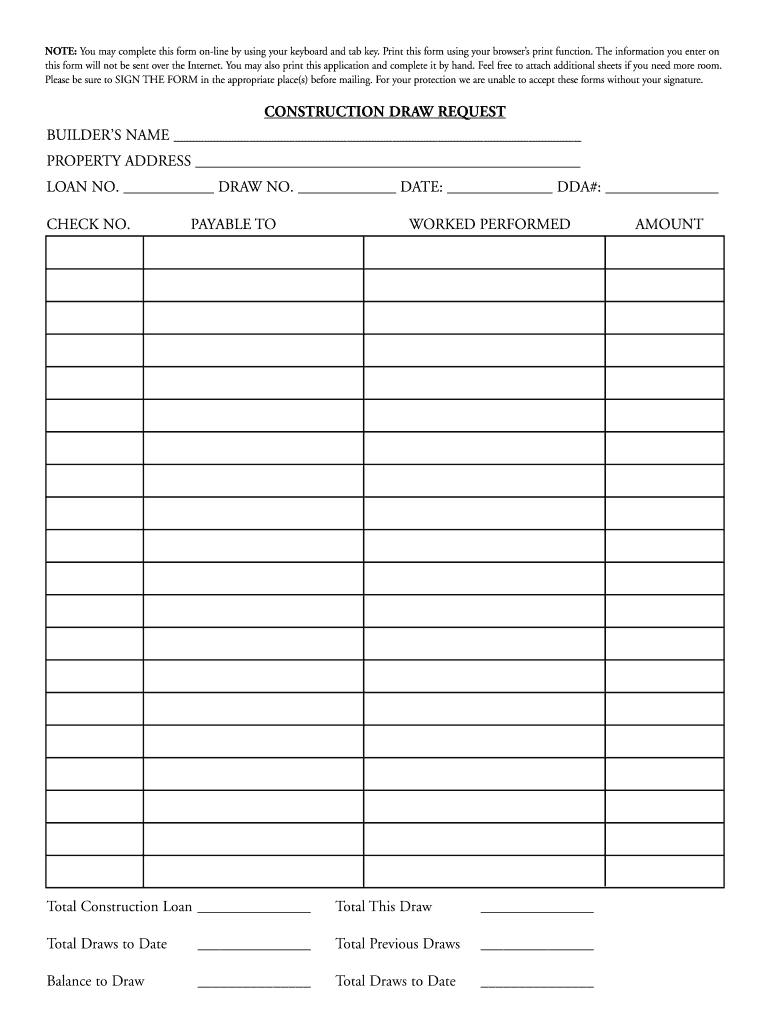Construction Draw Request Template Excel  Form