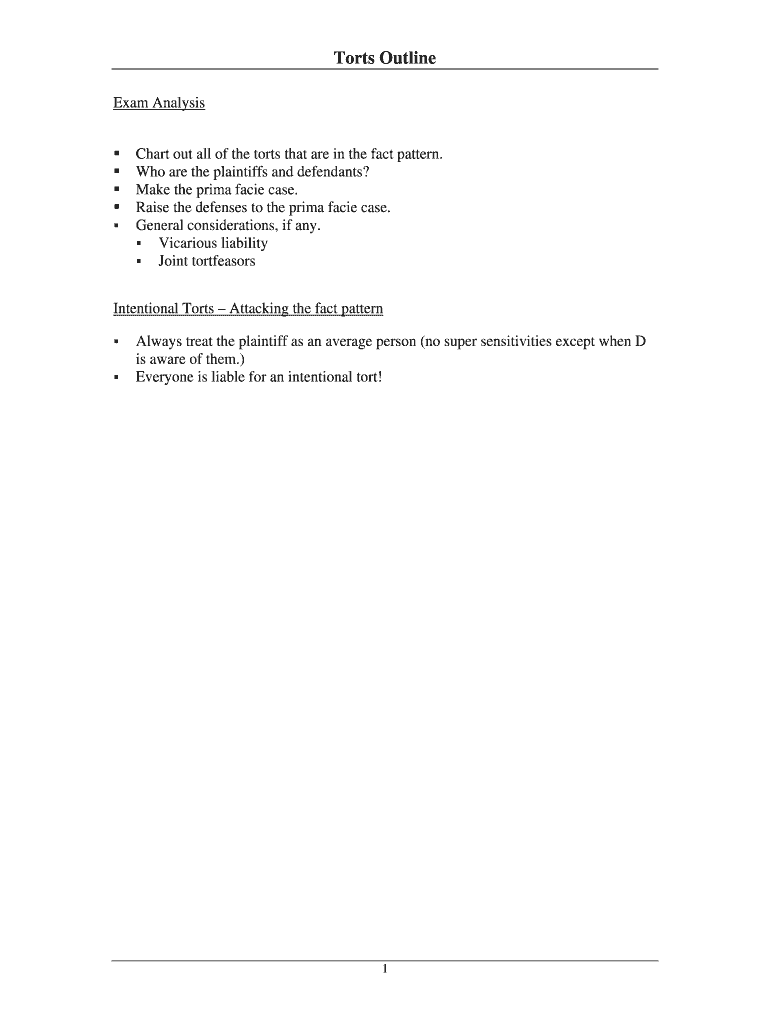 Torts Outline American University Washington College of Law Wcl American Form