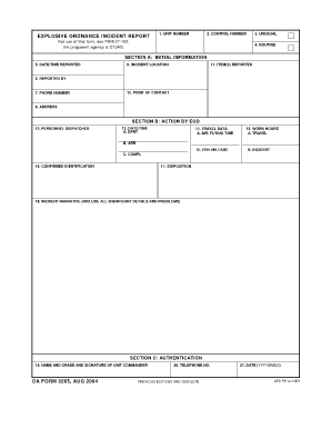 EXPLOSIVE ORDNANCE INCIDENT REPORT Army  Form