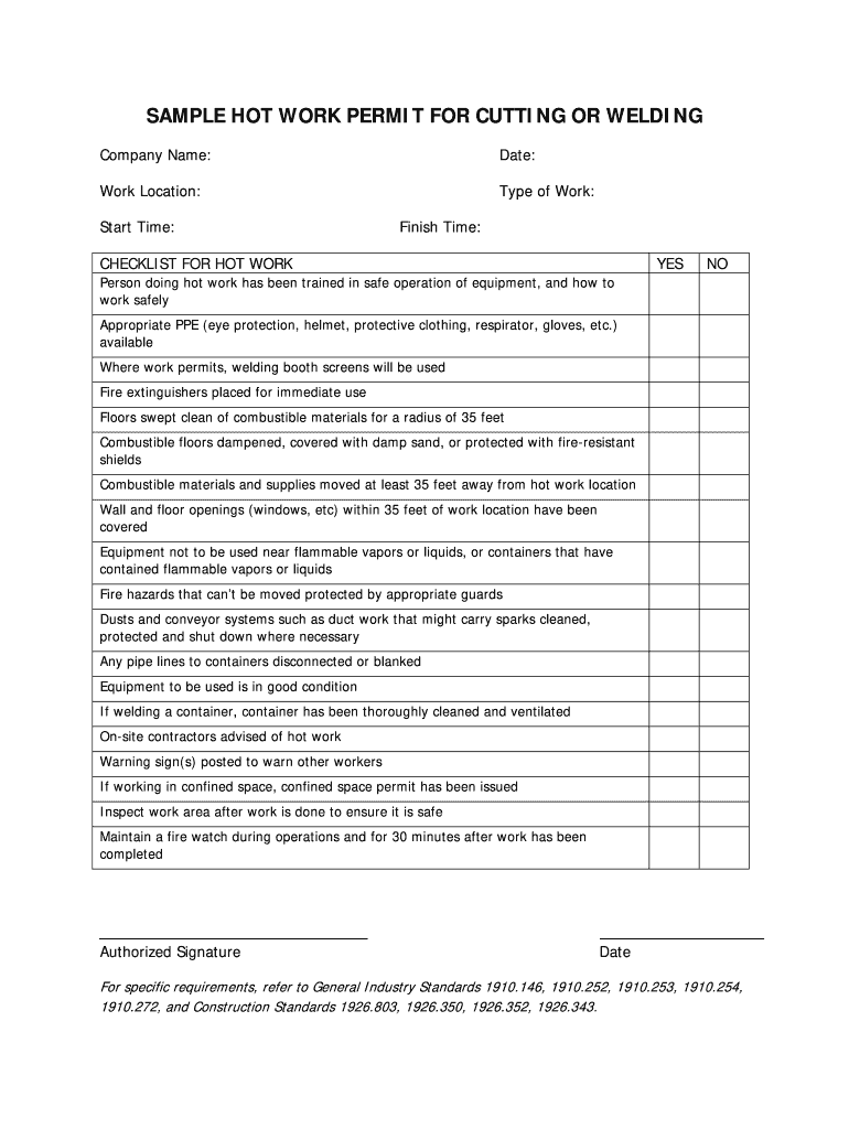 Hot Works Permit Template  Form