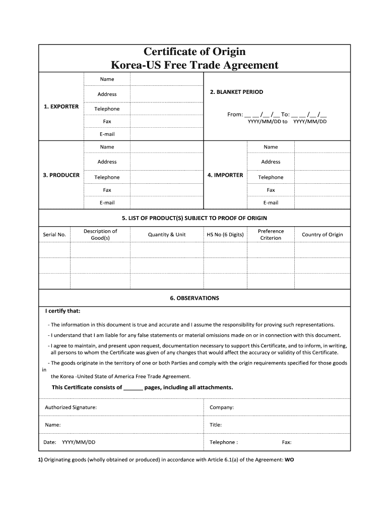 Korea Us Trade Agreement Form