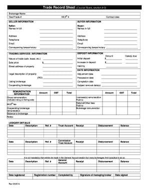 Trade Record Sheet  Form