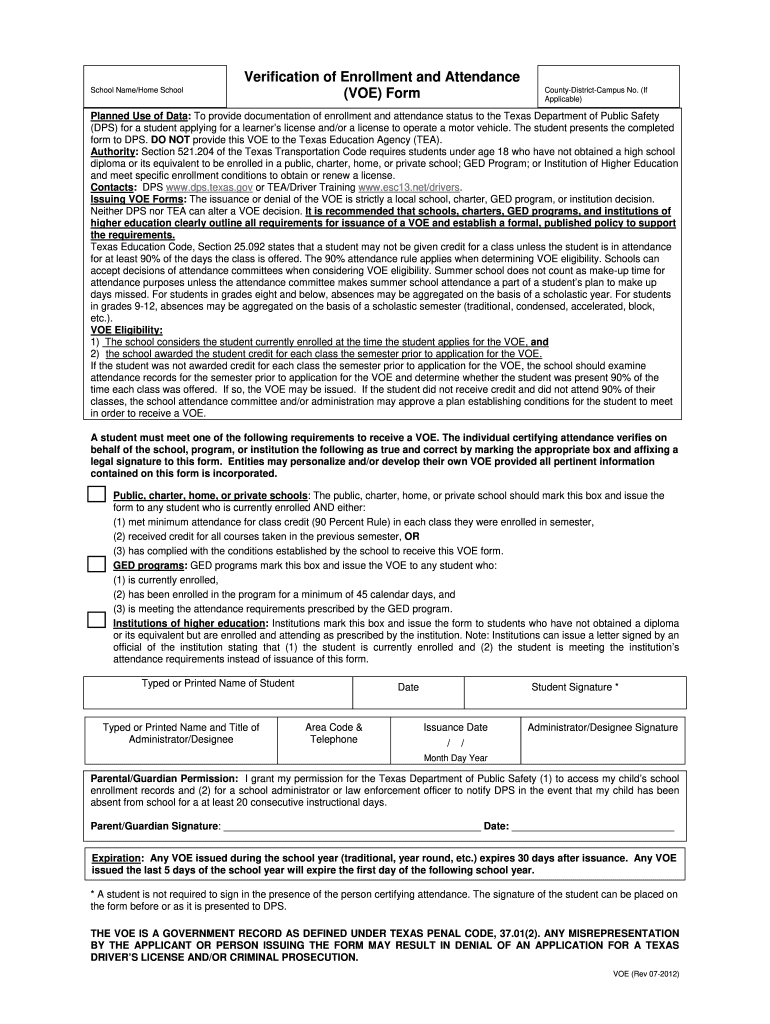  Verification of Enrollment 2012