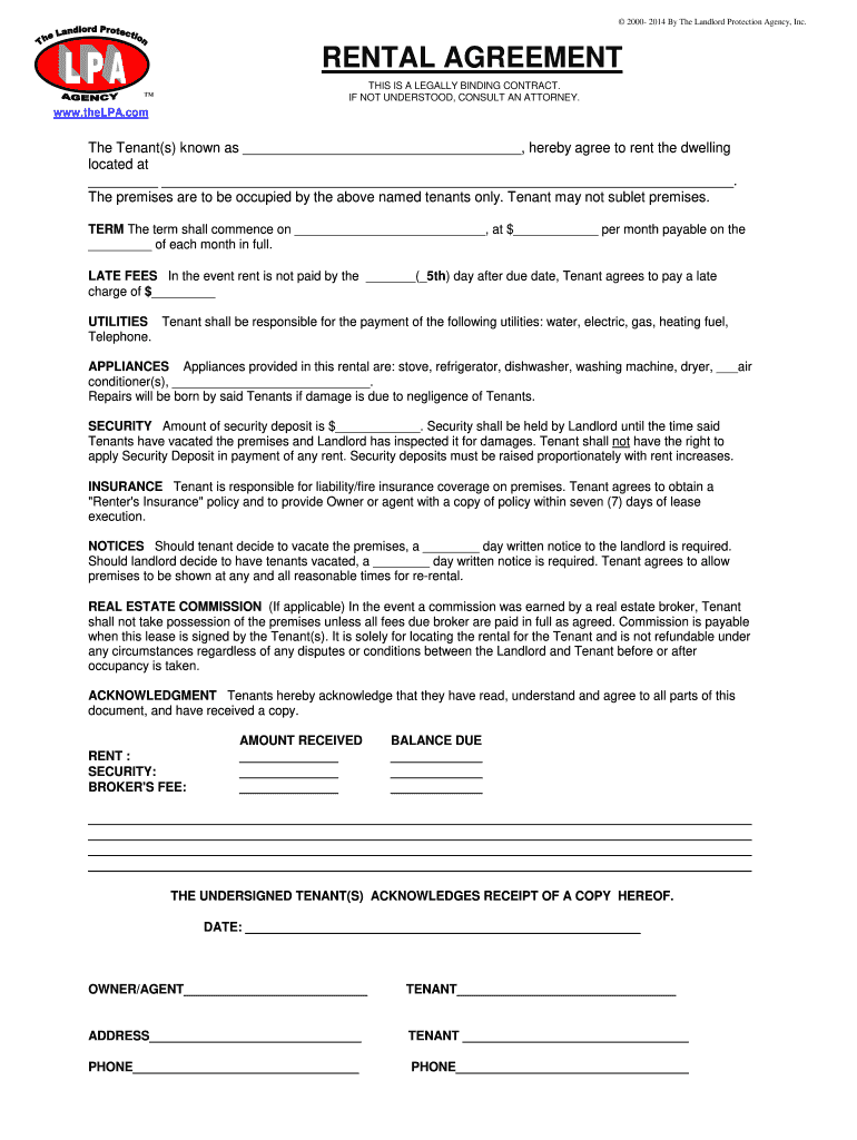 Lpa Rental Agreement  Form
