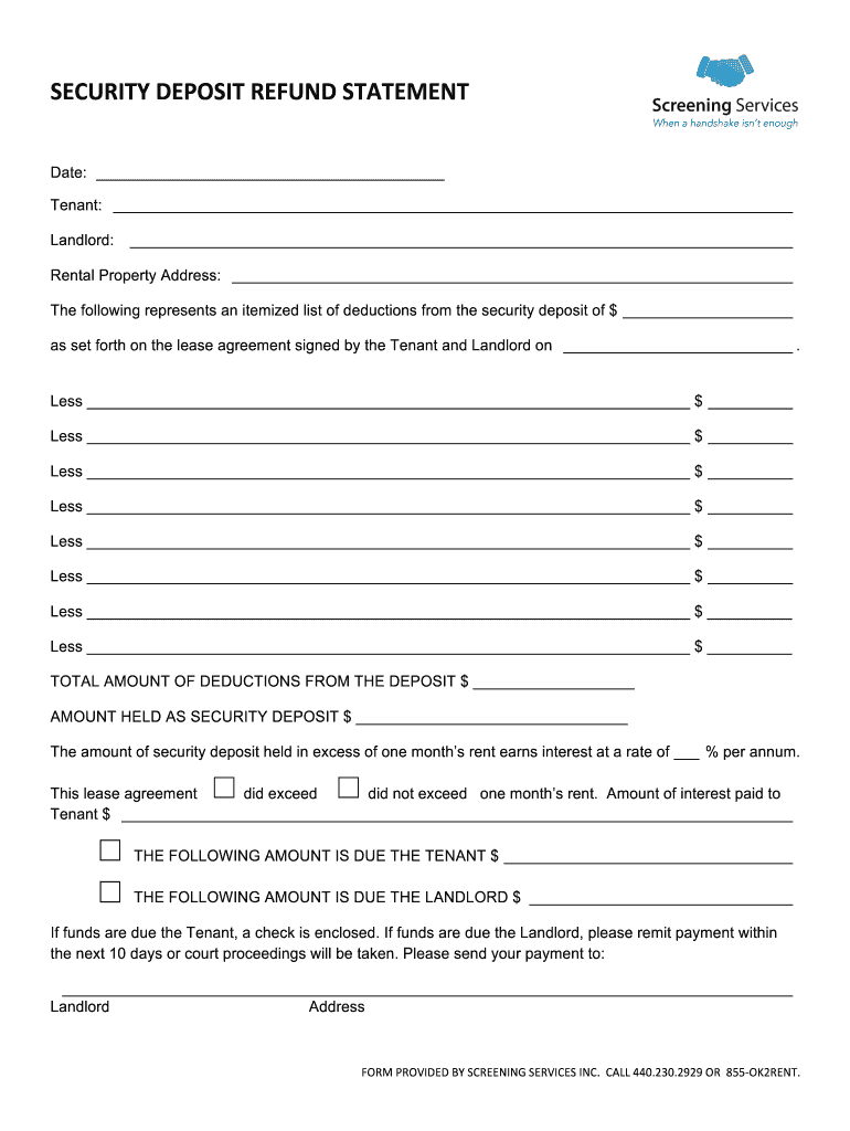 Return of Security Deposit Form