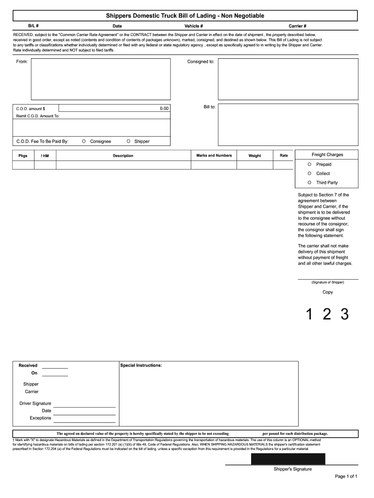Bill of Lading Template Canada  Form