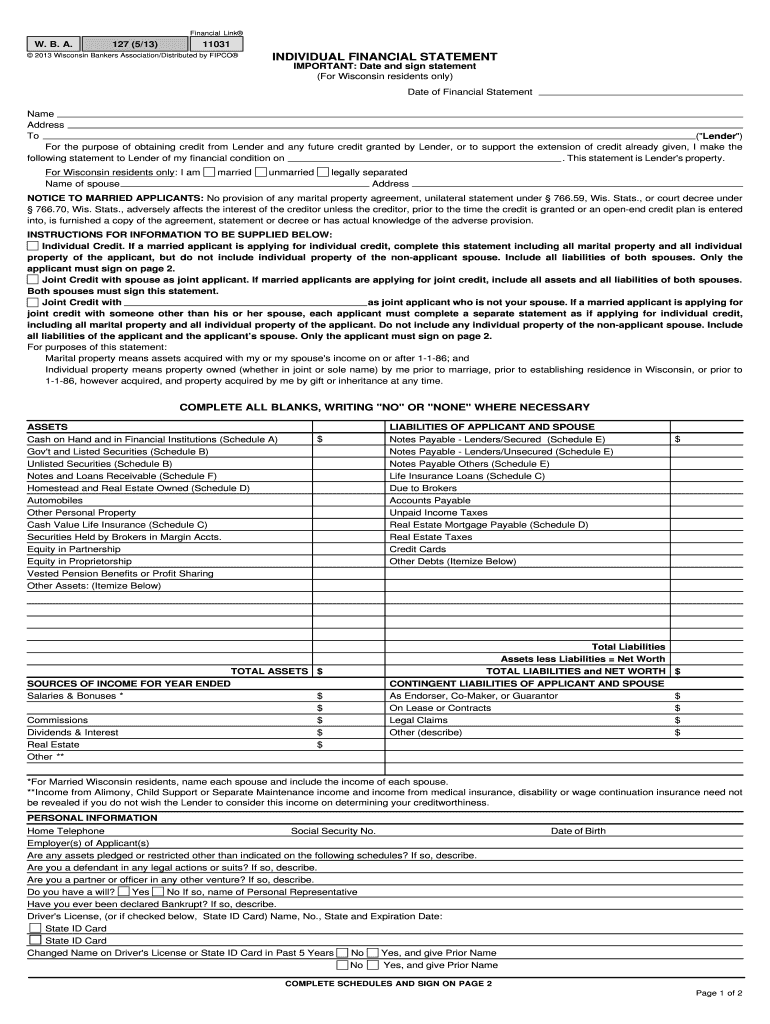  Wisconsin Bankers Association Printable Forms 2013-2024
