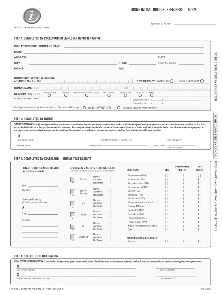 URINE INITIAL DRUG SCREEN RESULT FORM