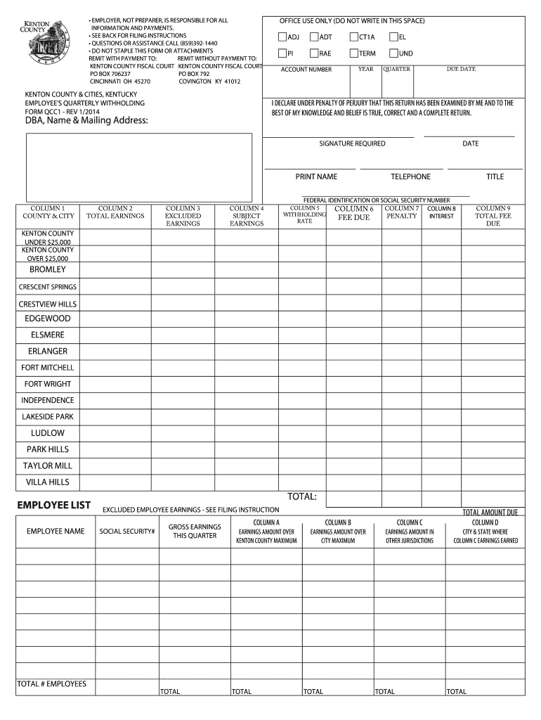 Kenton County Quarterly Withholding Form