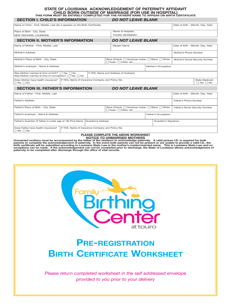 Touro Birth Certificate Office  Form