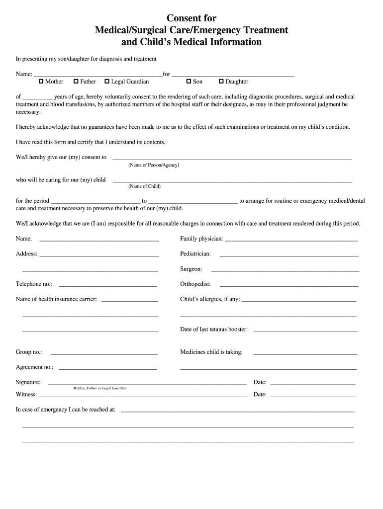 Consent Medical Care Form