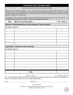 California Paralegal Mcle Tracking Chart  Form