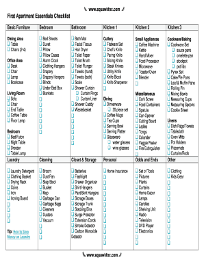 Home Essentials Checklist PDF  Form
