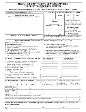 Jessamine County City of Nicholasville Net Profit License Fee Return  Form