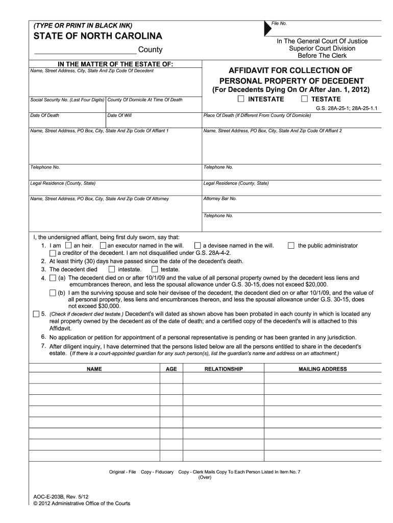 Nc Affidavit  Form