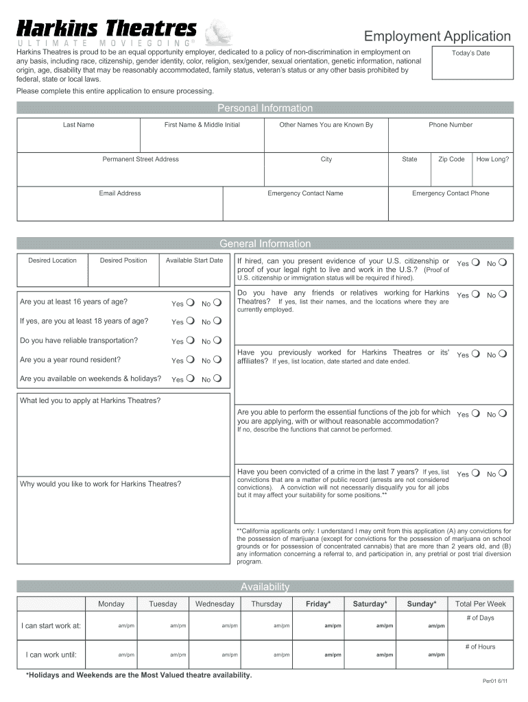 Harkins Application  Form