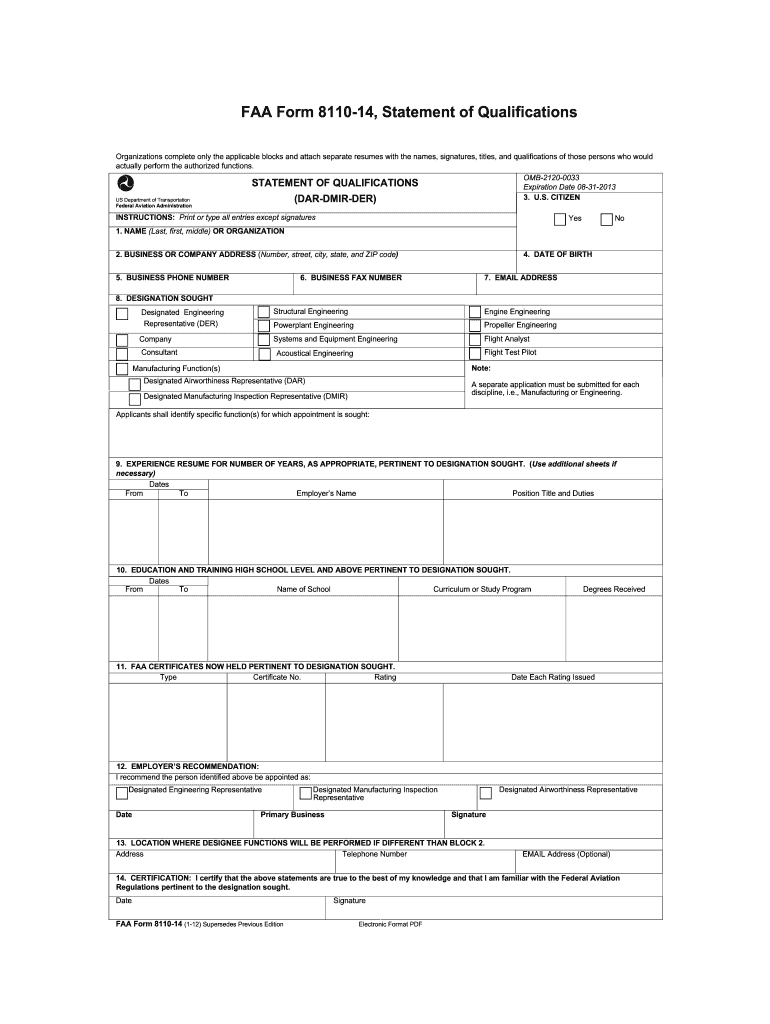  Faa Form 14 2012