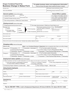 Oregon Business Change in Status Form