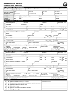 Bmw Credit Application PDF  Form