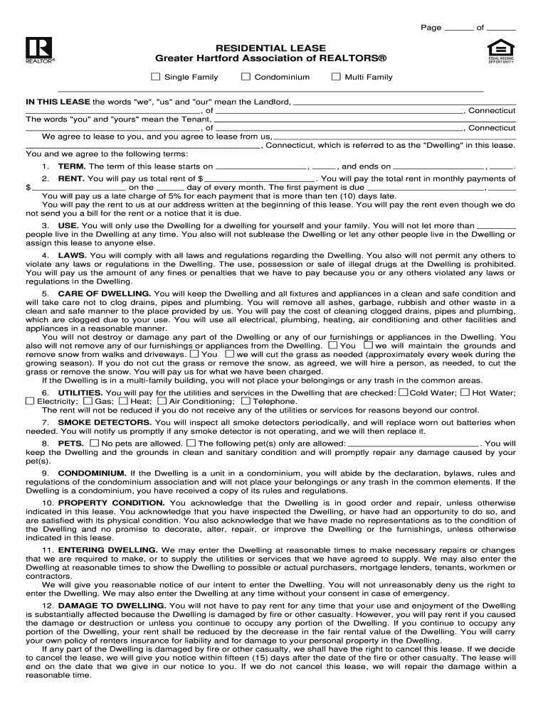 Greater Hartford Association of Realtors Rental Application  Form