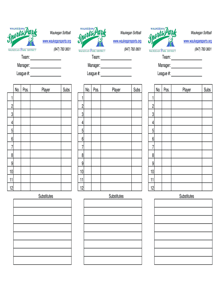 Baseball Lineup Template Fillable  Form