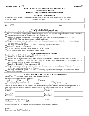 DSS 5251 ICPC Financial Medical Plan Info Dhhs State Nc  Form